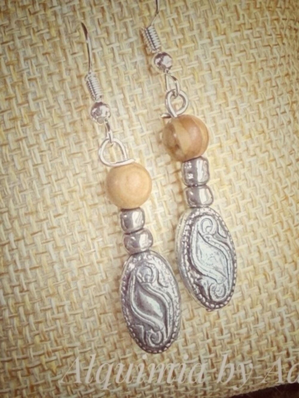 Handcrafted Silver & Tan jasper Bead Drop Earrings